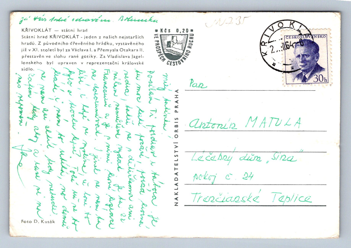 Pohlednice Křivoklát - Státní hrad zelený text (JN735)