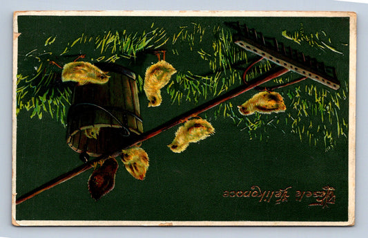 Pohlednice Veselé Velikonoce - Carte Postale - Zelená pohlednice s kuř