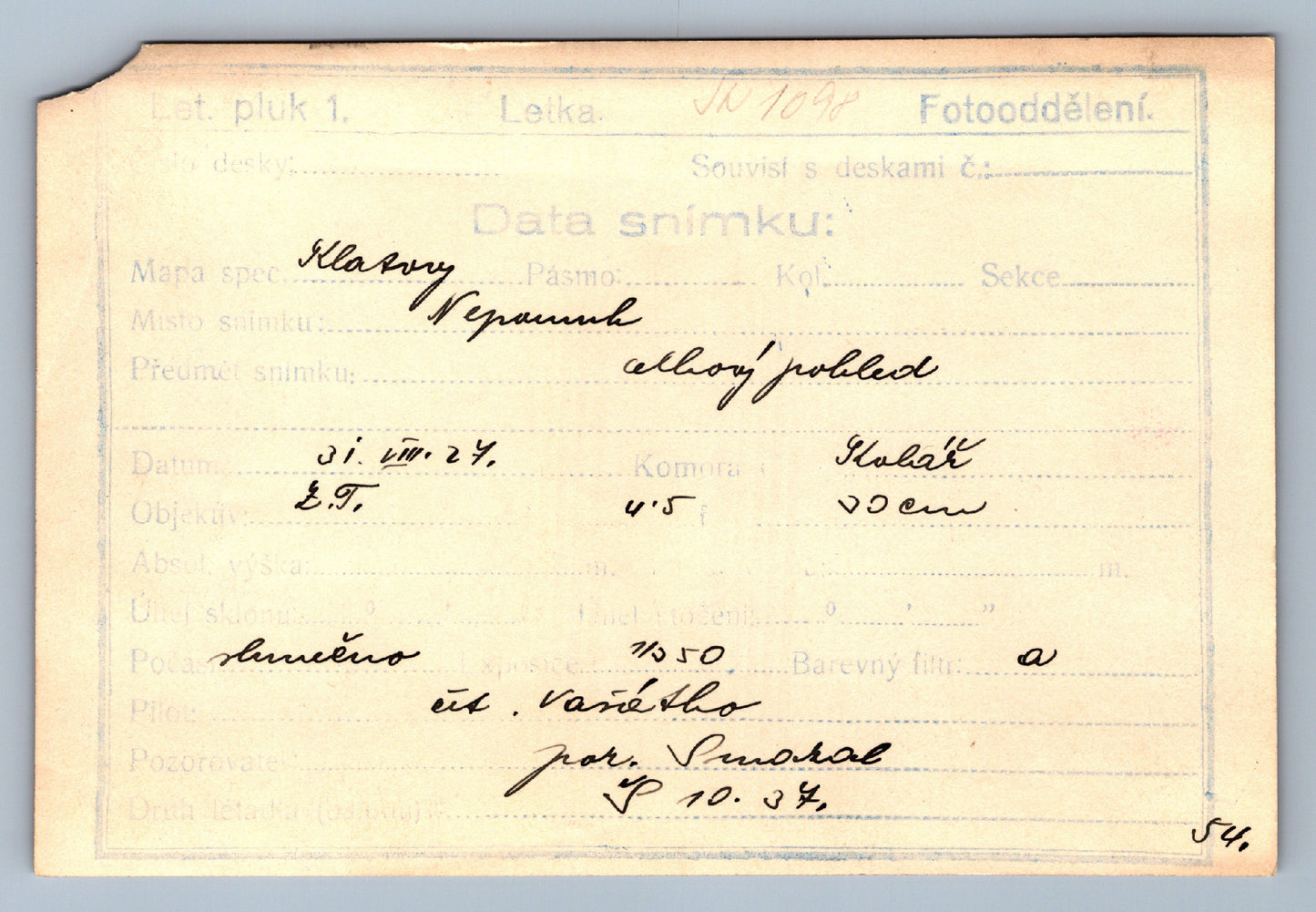 Pohlednice Nepomuk - Letecký vojenský sníměk PLUK 1 (JN1098)
