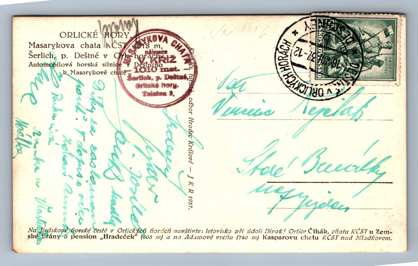 Pohlednice Orlické Hory - Masarykova chata KČST (JN1116)