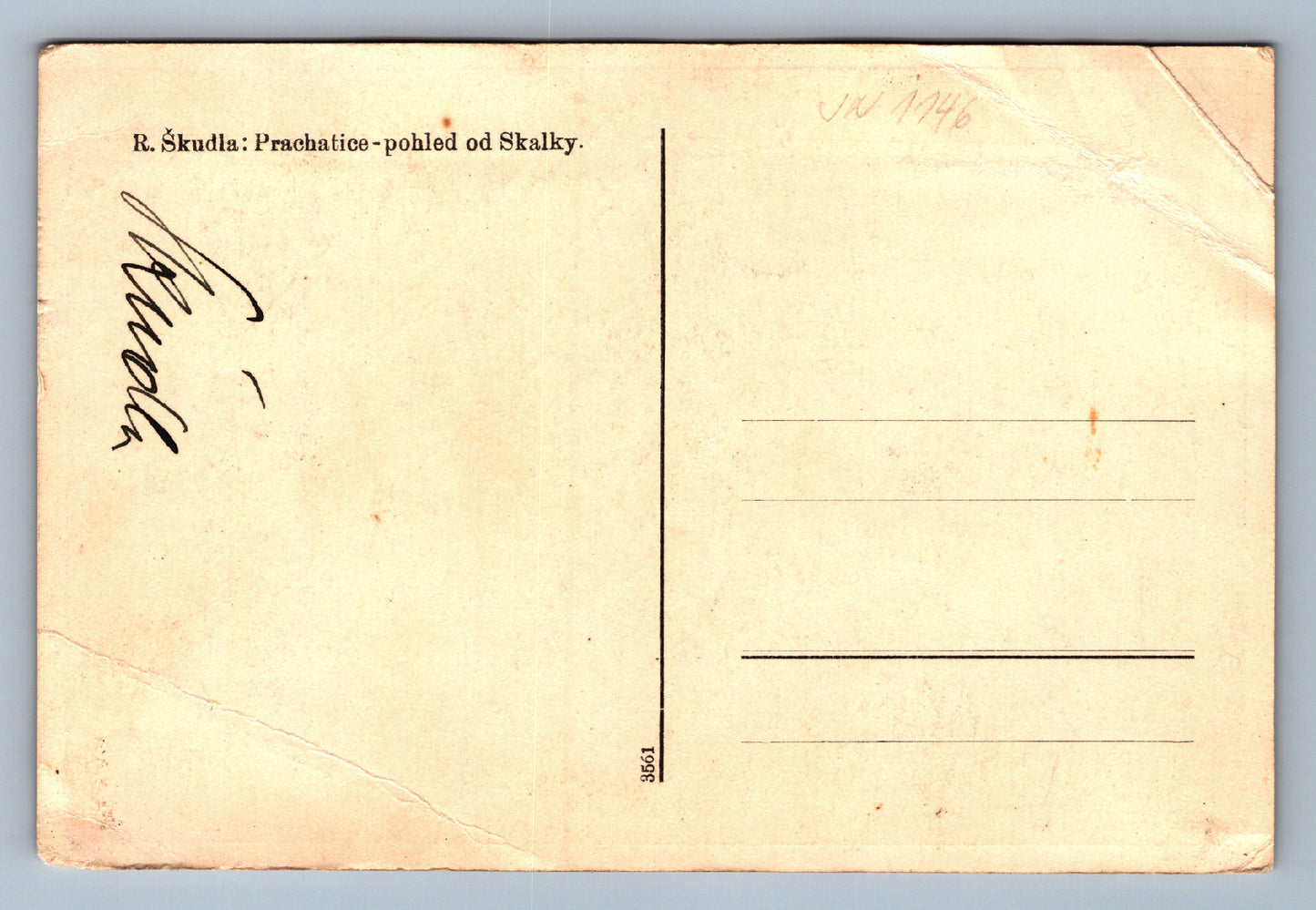 Pohlednice R. Škudla: Pracatice - pohled od Skalky. (JN1146)