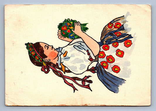 Pohlednice Kreslená dívka ve kroji (JN1257)