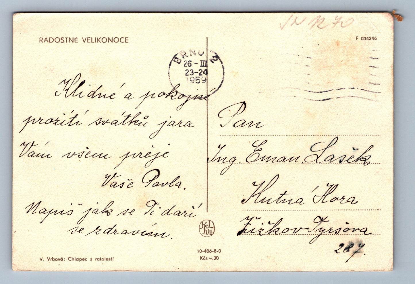 Pohlednice Radostné velikonoce koledník (JN1270)