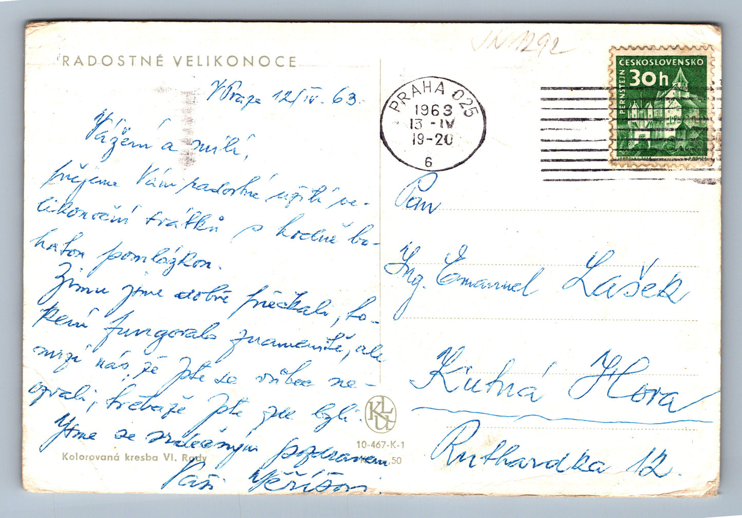 Pohlednice Radostné Velikonoce kreba Vl. Rady (JN1292)