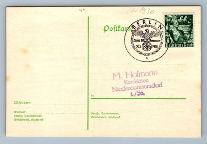 Pohlednice Berlín M.Hofmann fialové razítko zelená známka TŘETÍ ŘÍŠE W