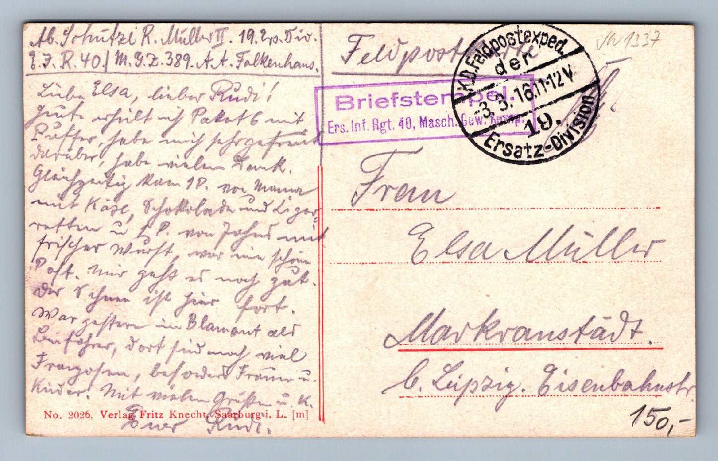 Pohlednice Parux 1915 19 DIVISION VOJEJNSKÁ POŠTA (JN1337)