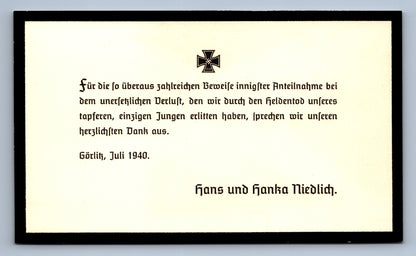Pohlednice ÚMRTRNÍ OZNÁMENÍ - SOUSTRAST Hans und Hanka Niedlich 3 ŘÍŠE