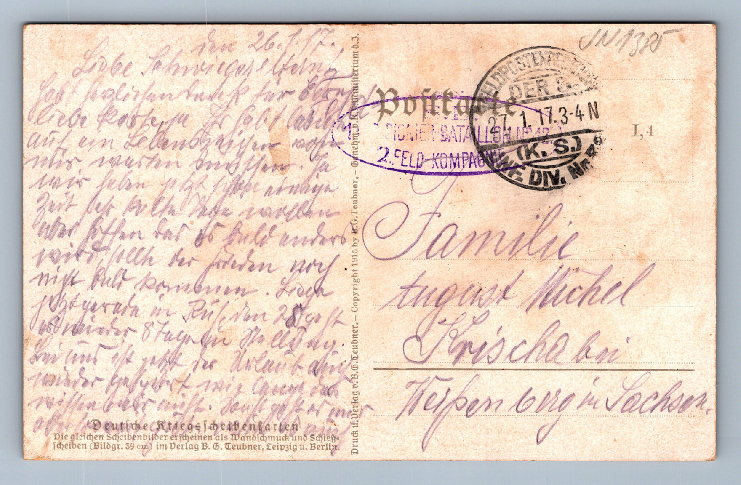 Pohlednice Voják s kohoutem v ruce FELDPOST (JN1385)