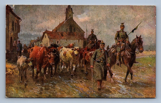 Pohlednice Vojaci, kůn a krávy Viehbeireibung, Prof, Georg Koch VOJENS