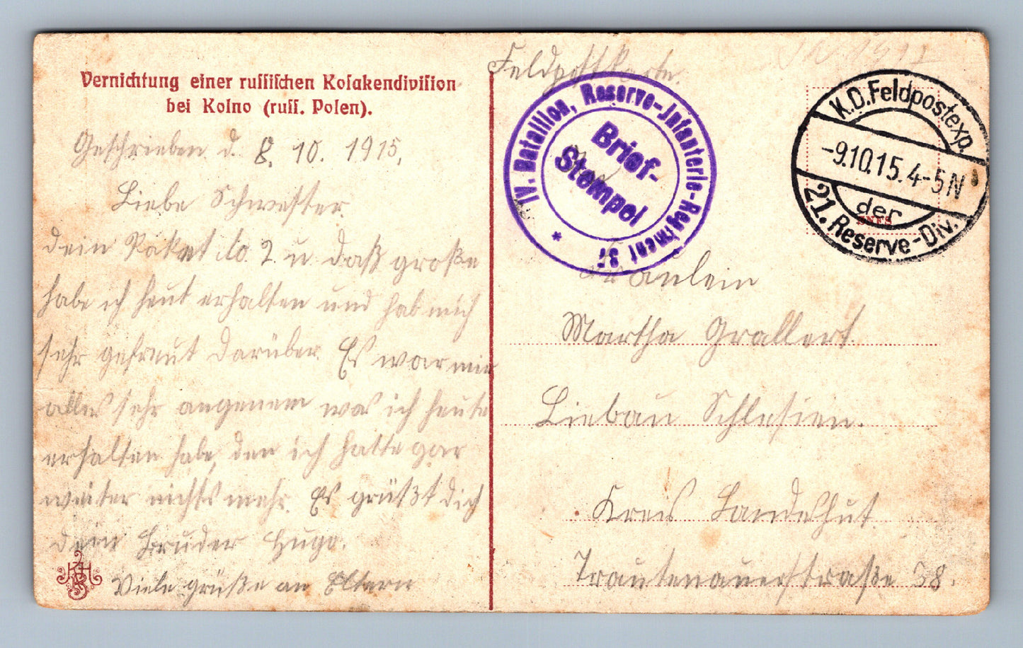 Pohlednice Válka fialové razítko Brief-Stempel VOJENSKÝ (JN1417)