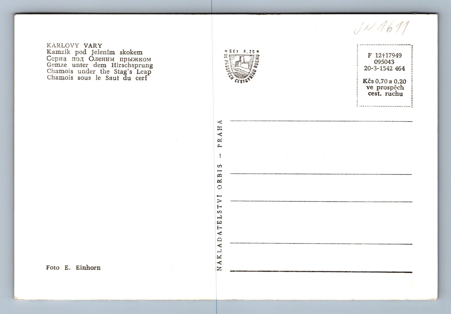 Postcard Karlovy Vary chamois under Deer's Leap (JN1611)