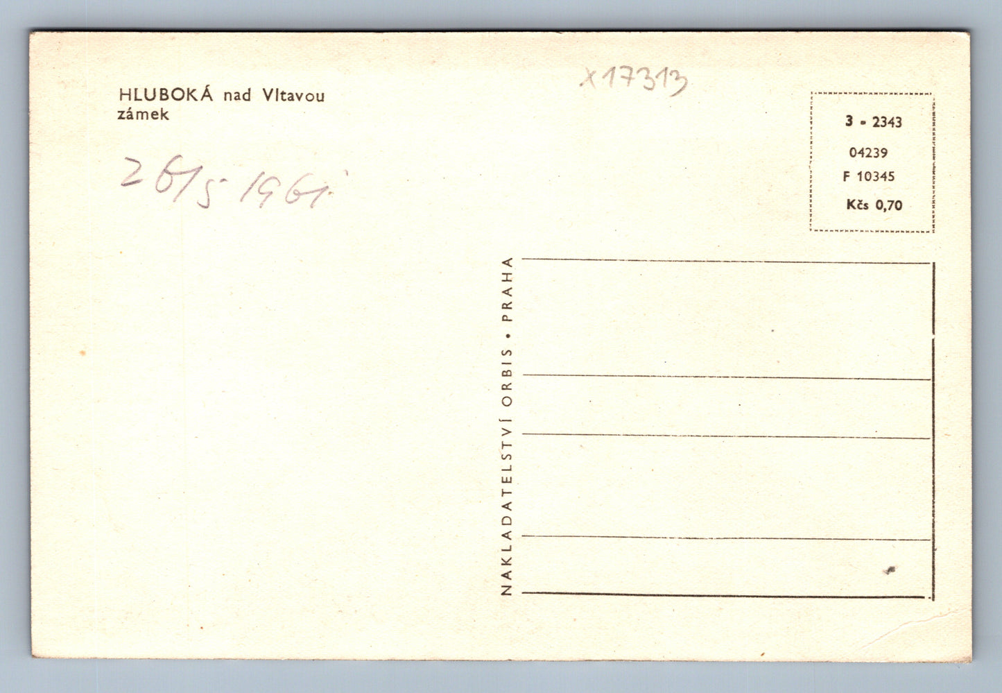 Postcard HLUBOKÁ NAD VLTAVOU CASTLE (x17313)