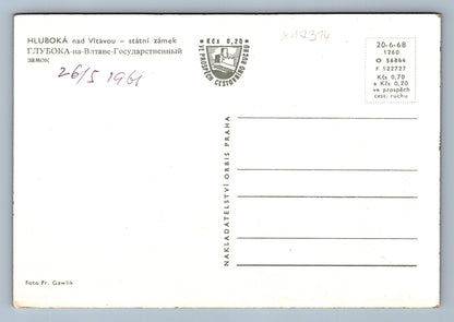 Postcard HLUBOKÁ NAD VLTAVOU CASTLE (x17314)