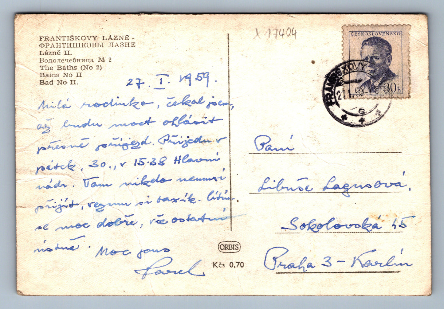 Pohlednice FRANTIŠKOVY LÁZNĚ (x17404)