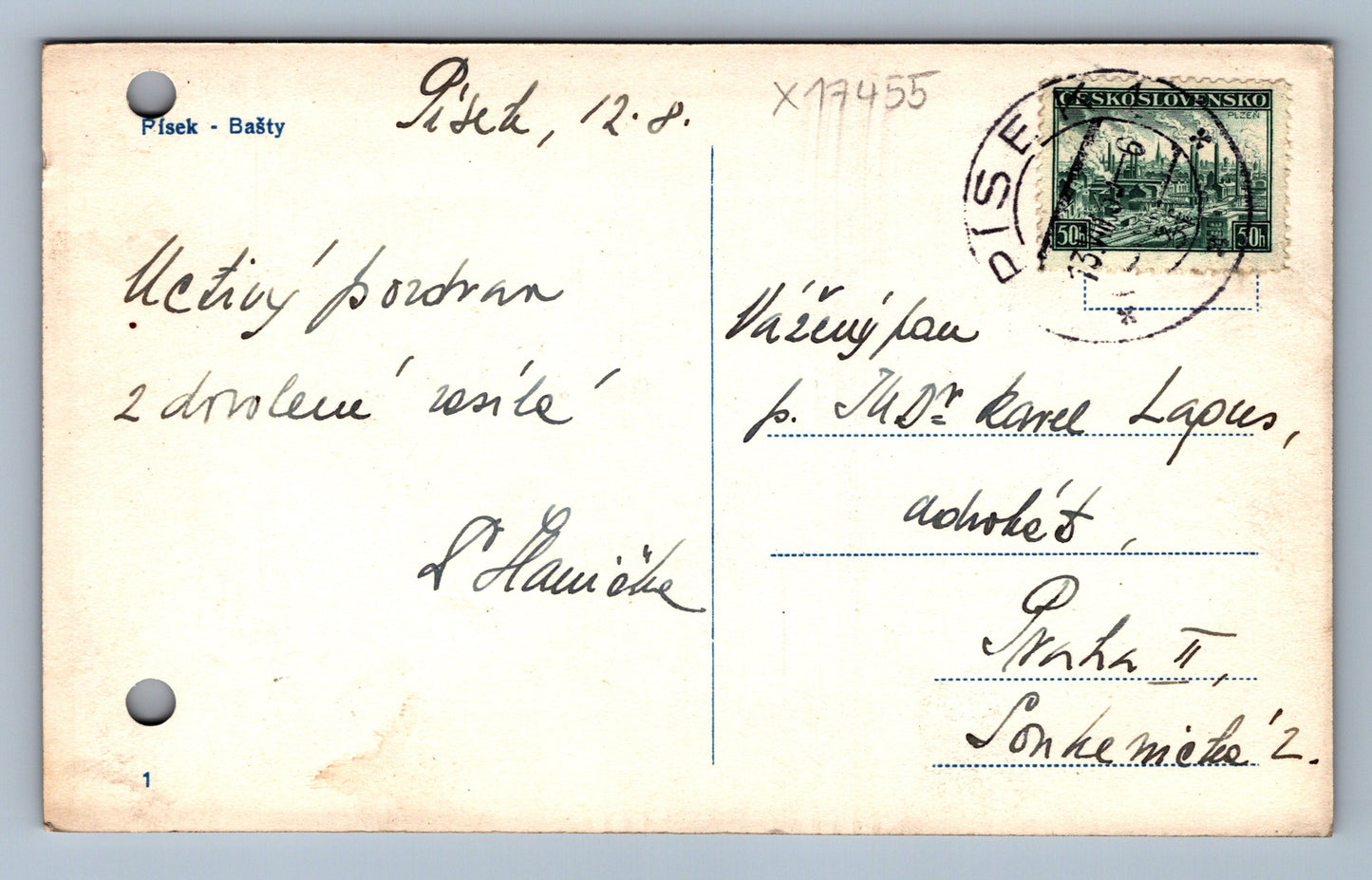 Pohlednice PÍSEK - BAŠTY (x17455)