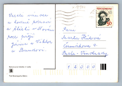 Pohlednice KOLOROVANÁ KRESBA J. LADY ZIMA (x18344)