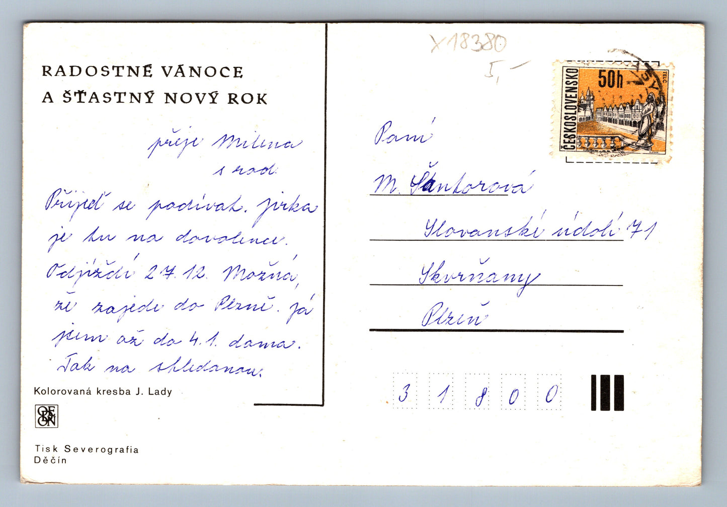 Pohlednice VÁNOCE A ŠŤASTNÝ NOVÝ ROK ZIMA PODLE J. LADY (x18380)