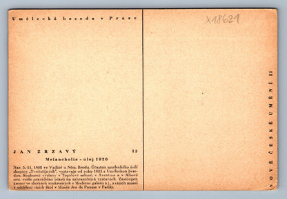 Pohlednice MELANCHOLIE - OLEJ 1920 UMĚLECKÁ BESEDA V PRAZE (x18621)