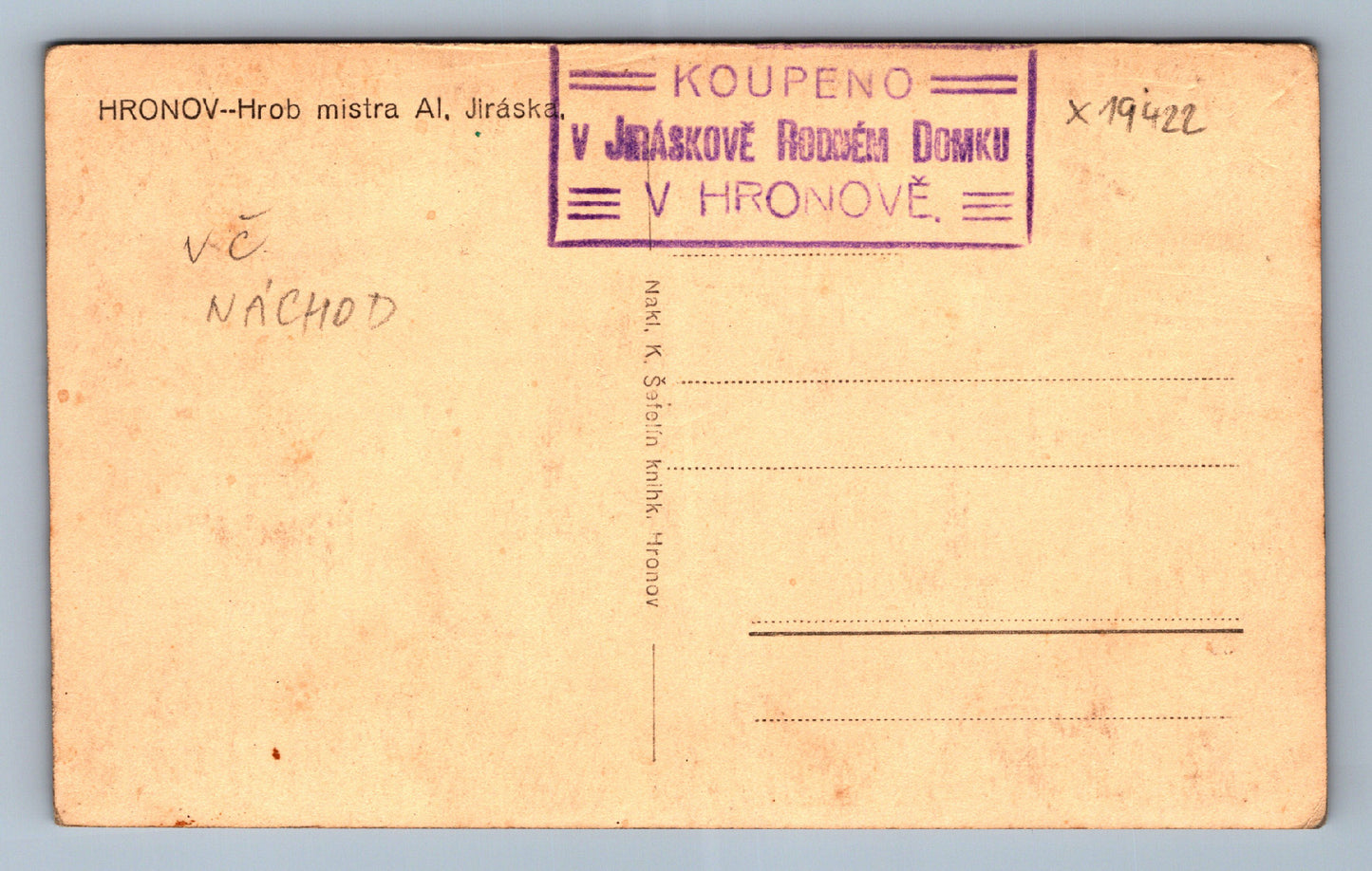 Pohlednice HRONOV - HROB MISTRA AL. JIRÁSKA (x19422)