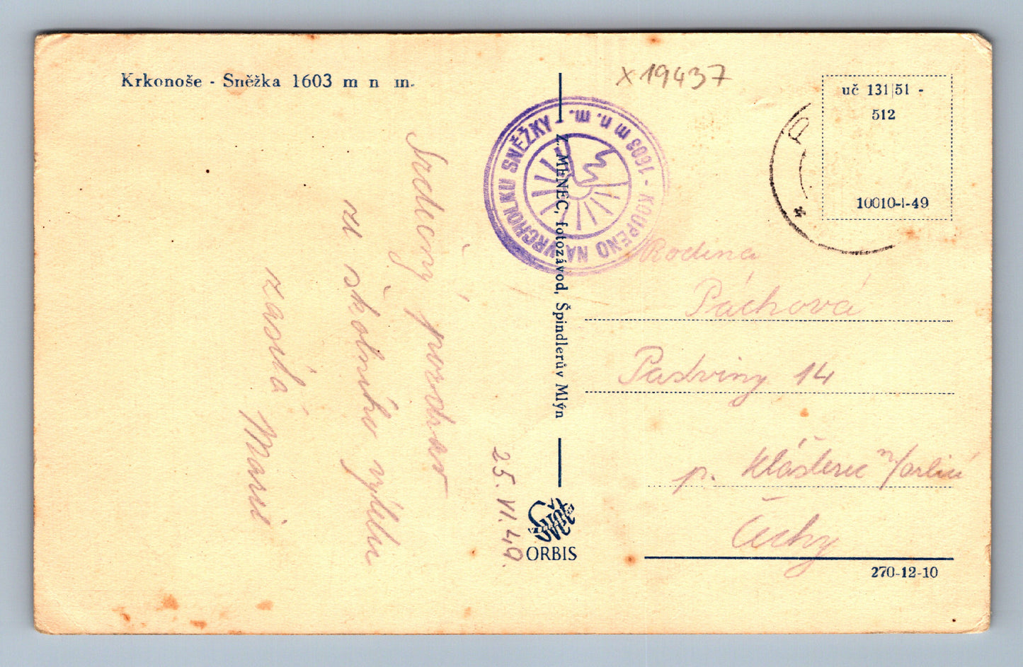 Pohlednice KRKONOŠE - SNĚŽKA (x19437)