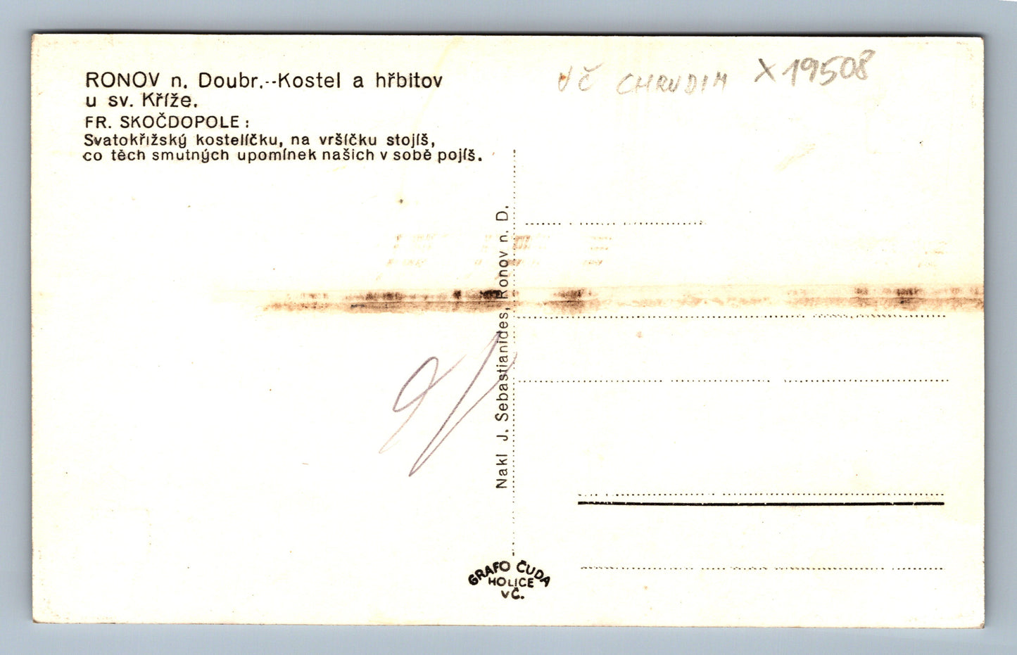 Pohlednice RONOV N DOUBRAVKOU - KOSTEL A HŘIBITOV U SV. KŘÍŽE (x19508)