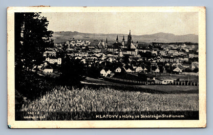 Pohlednice KLATOVY S HŮRKY SE SOKOLSKÝM STADIONEM (x19534)