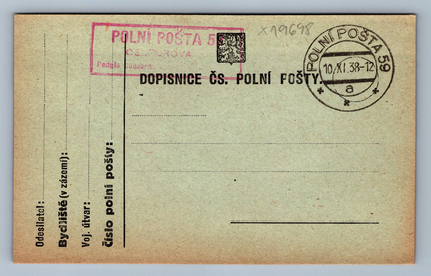 Pohlednice DOPISNICE POLNÍ POŠTA 59 (x19698)
