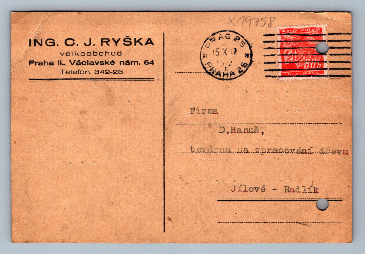 Pohlednice ING. C. J. RYŠKA VELKOOBCHOD PRAHA II. PRAHA 25 (x19758)