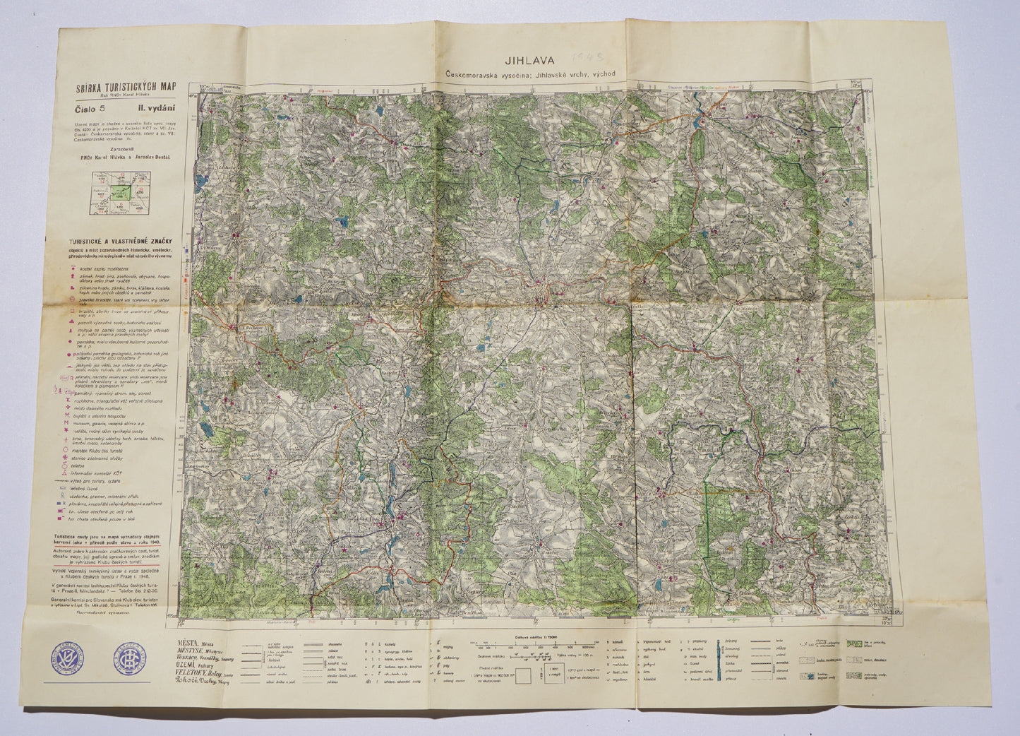 Mapa Jihlava 1948 českomoravská vysočina Jihlavské vrchy