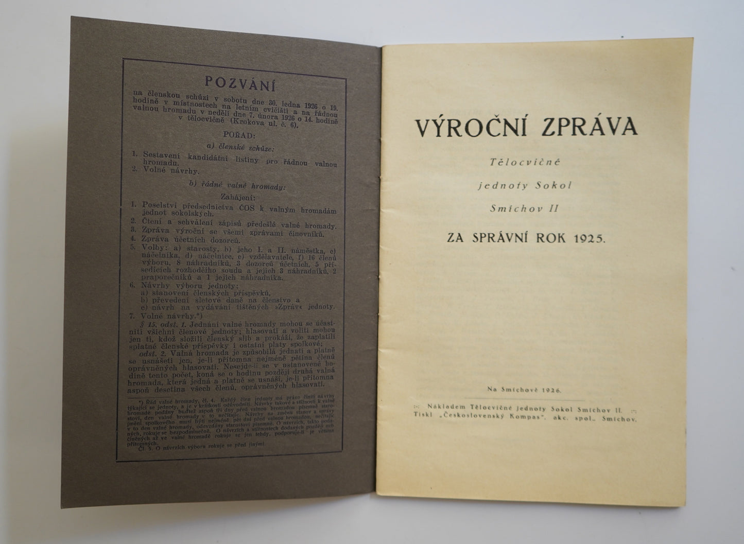 VÝROČNÍ ZPRÁVA TĚLOCVIČNÉ JEDNOTY SOKOL SMÍCHOV II ZA SPRÁVNÍ ROK 1925