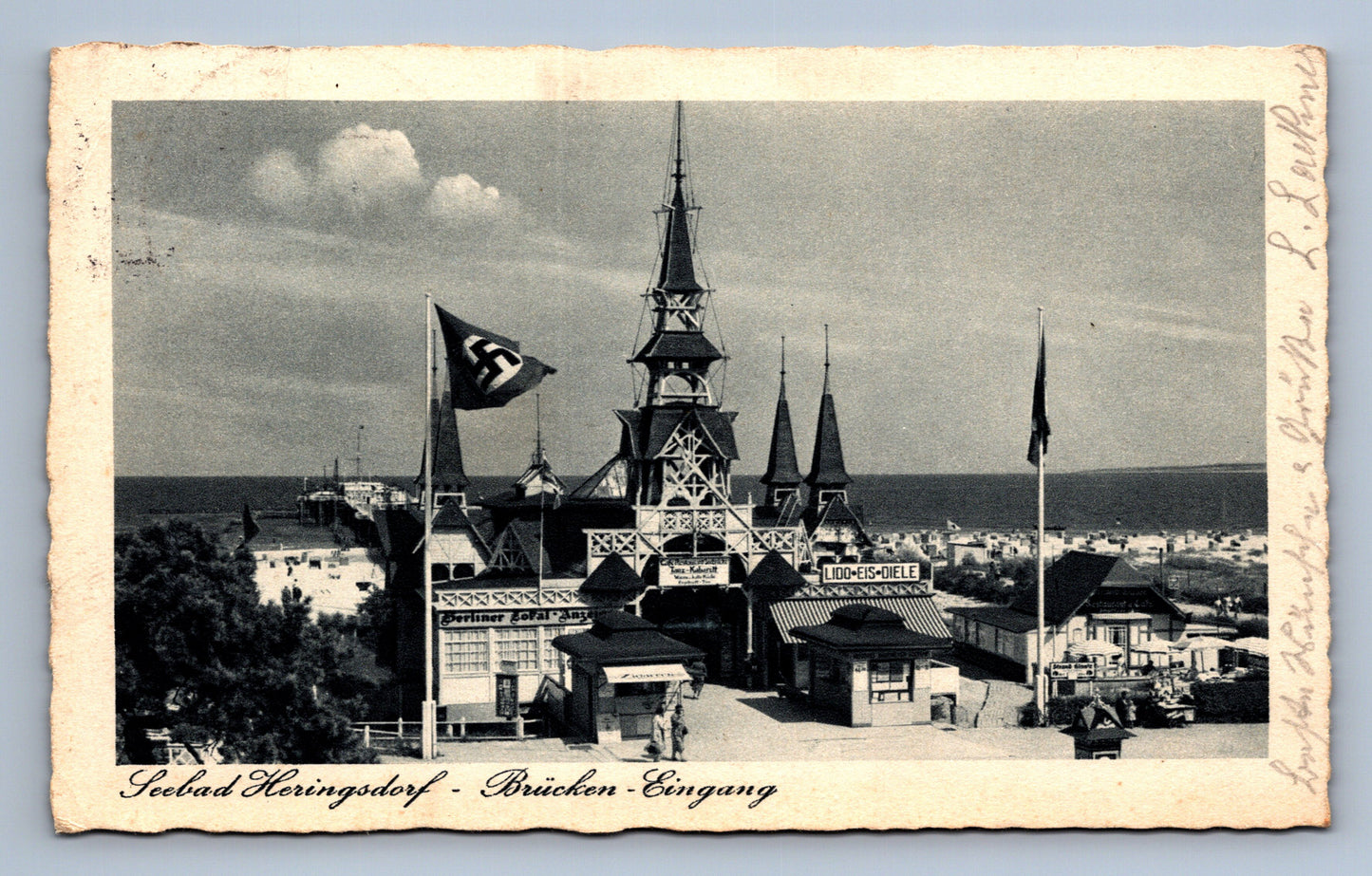 Pohlednice SEEBAD HERINGSDORF BRÜCKEN EINGANG  třetí říše (x20093)