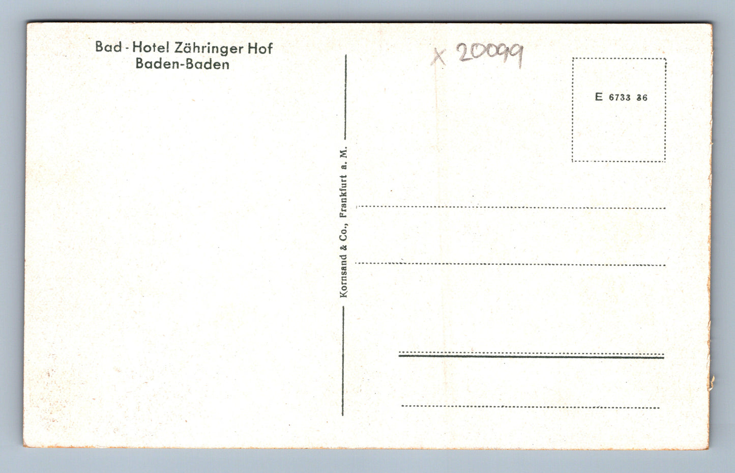 Pohlednice BAD - HOTEL ZÄHRINGER HOF, BADEN - BADEN (x20099)
