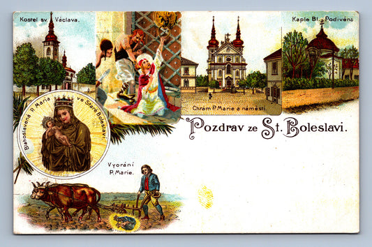 Pohlednice POZDRAV SE ST. BOLESLAVI KOLÁŽ ZLACENÍ (ST158)