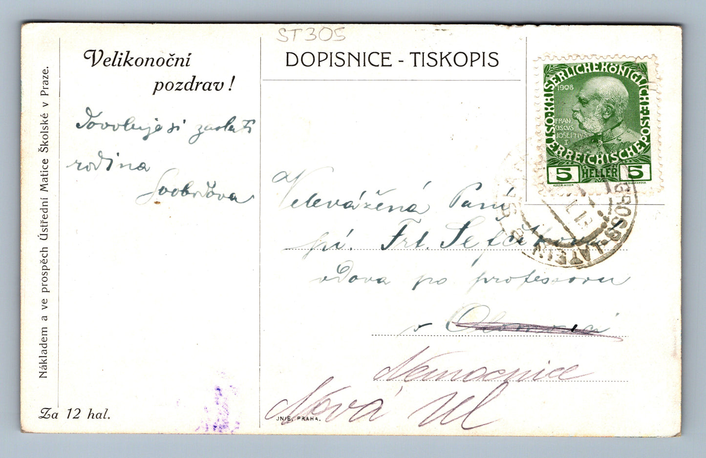 Pohlednice VELIKONOČNÍ POZDRAV (ST305)