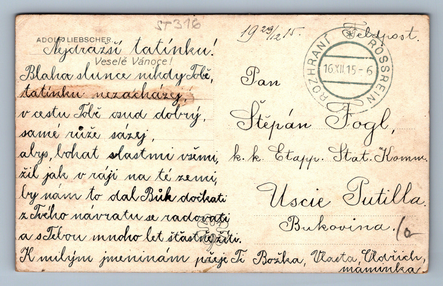 Pohlednice ADOLF LIEBSCHER VVESELÉ VÁNOCE ROZHRANÍ (ST316)