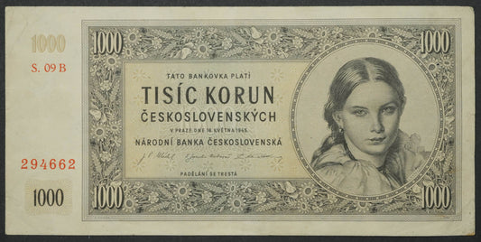 1000 korun 1945 s. 09 B