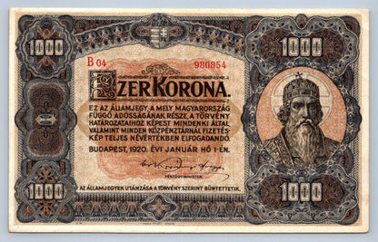 1000 koruna 1920 Maďarsko A UNC