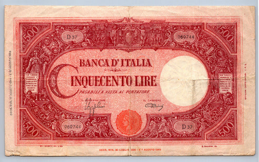 500 LIRE 1943 CENTO BANCA D'ITALIA