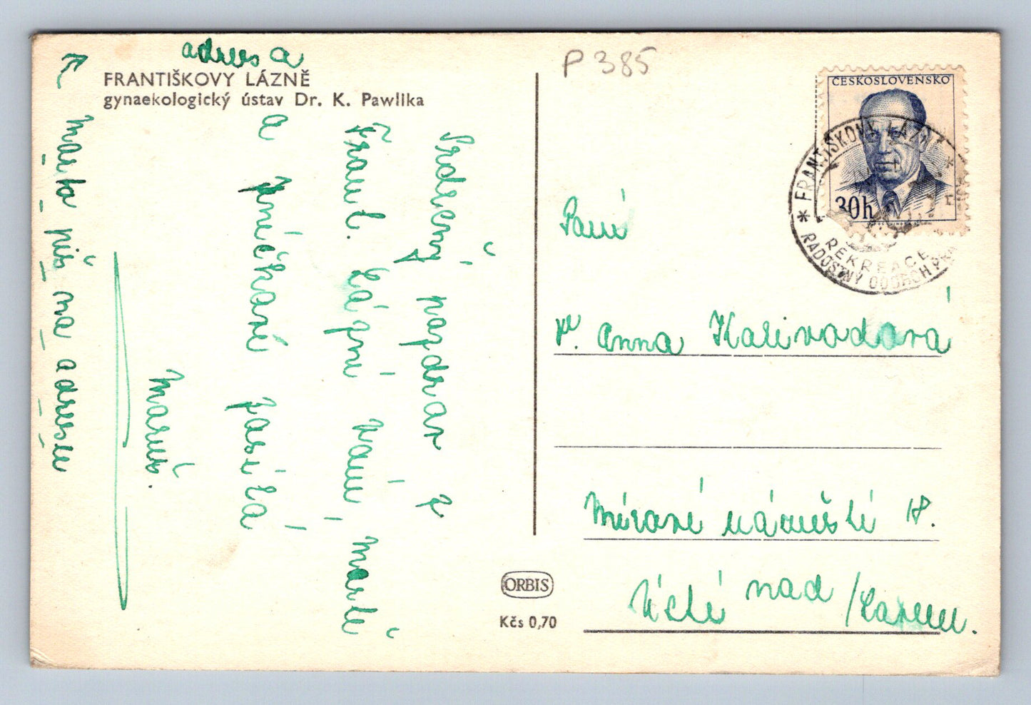 Pohlednice FRANTIŠKOVY LÁZNĚ (P385)