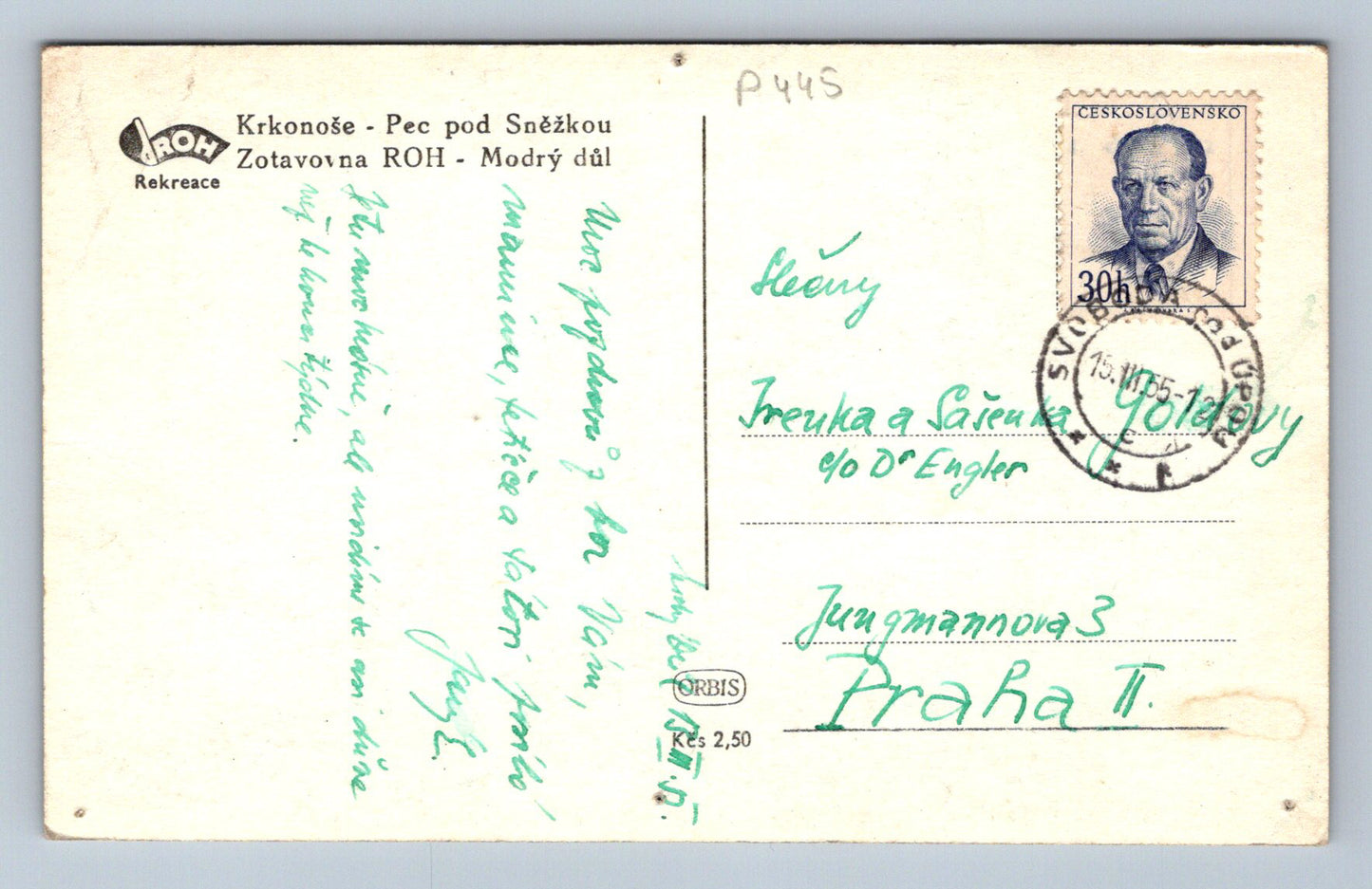 Pohlednice KRKONOŠE - PEC pod Sněžkou zotavovna ROH . Modrý důl (P445)