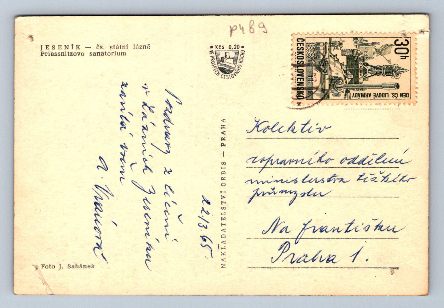 Pohlednice JESENÍK - čs. státní lázně Priessnitzovo sanatorium (P489)