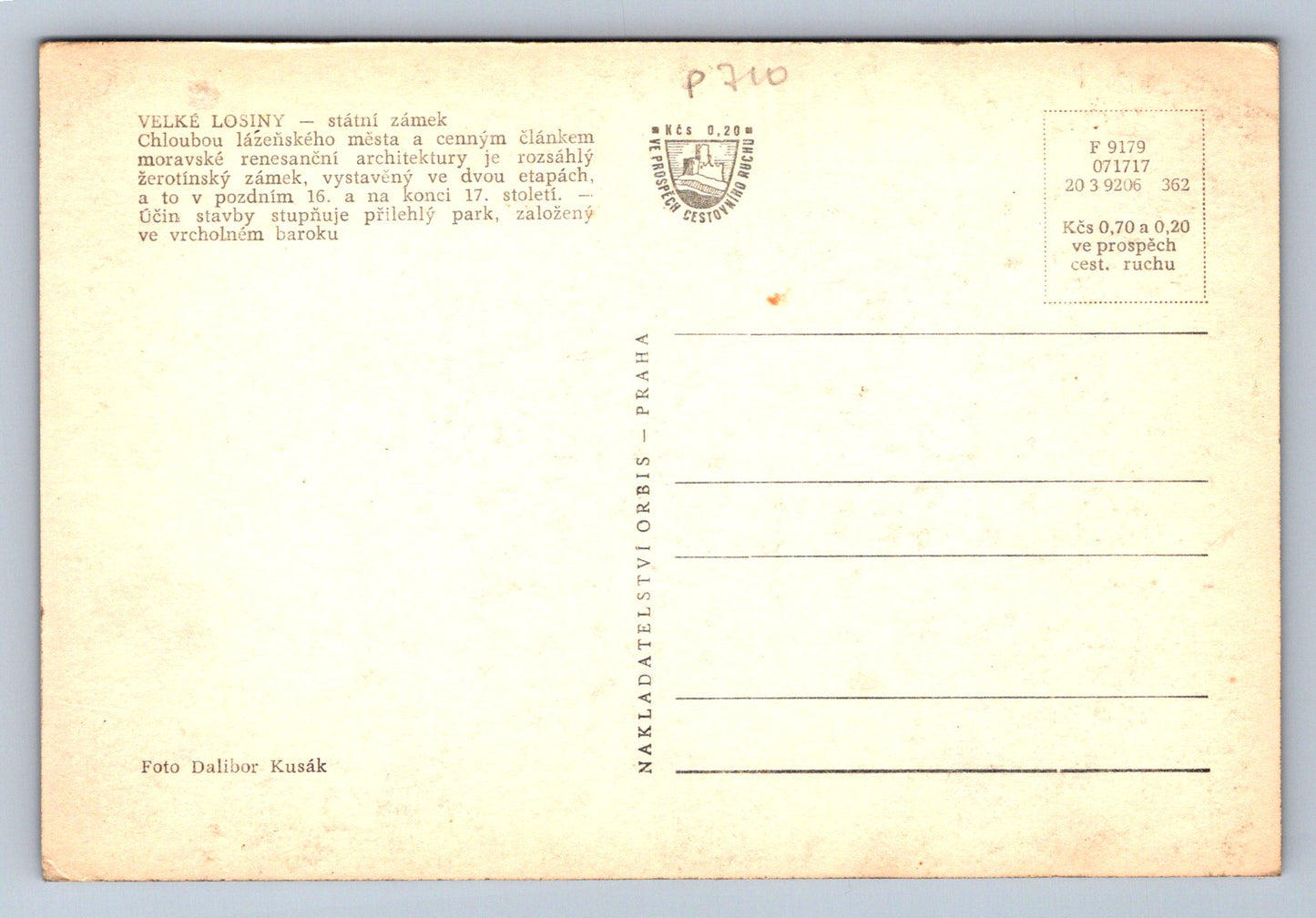Pohlednice VELKÉ LOSINY - státní zámek (P710)