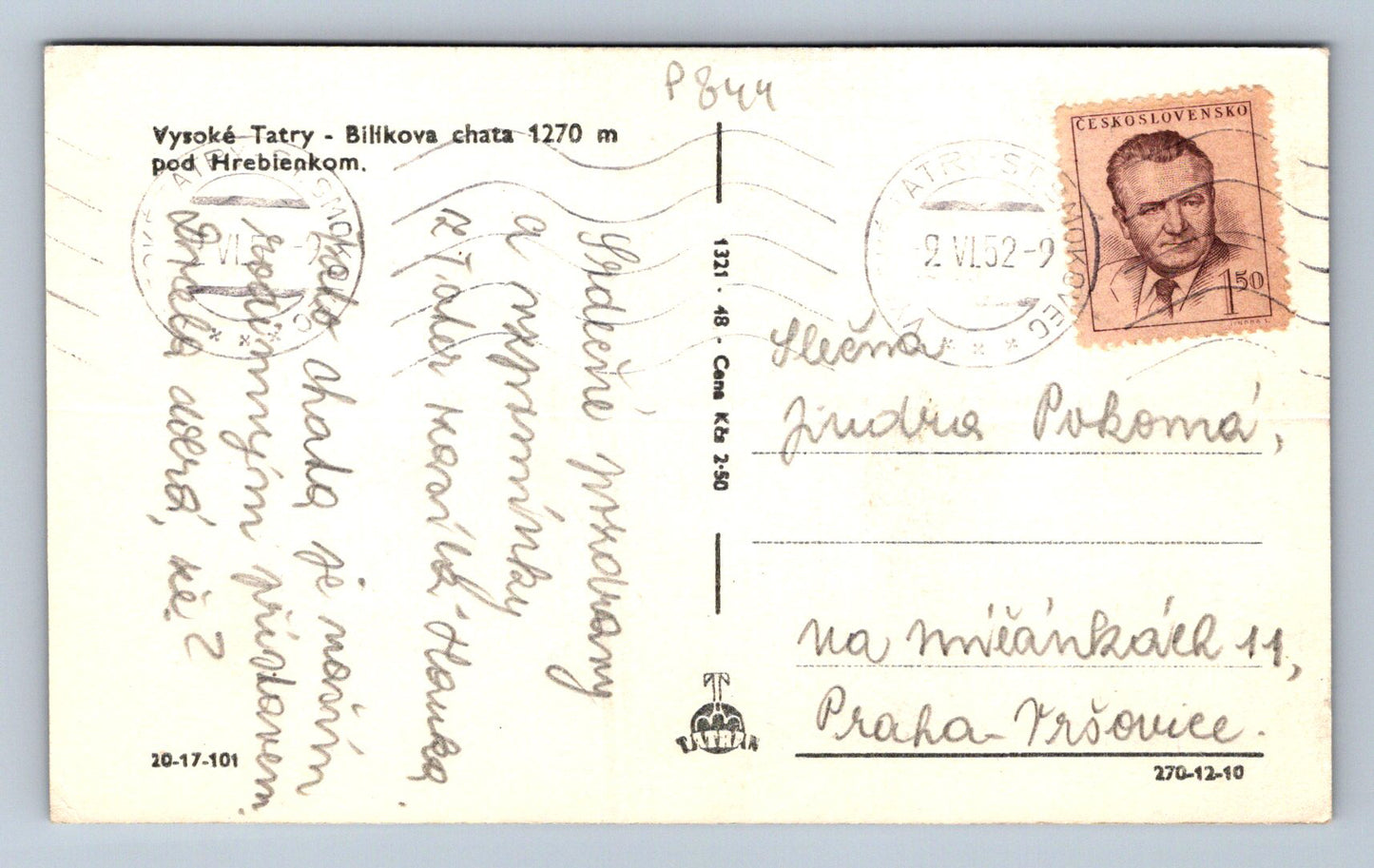 Pohlednice Vysoké Tatry - Bilíkova chata 1270 m pod Hrebienkom (P844)