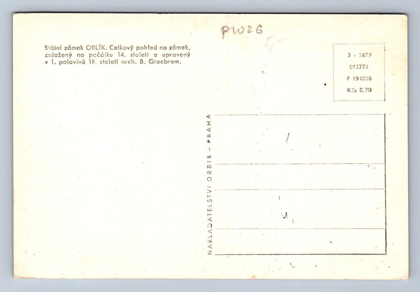 Pohlednice Státní zámek ORLÍK - celkový pohled na zámek (P1026)