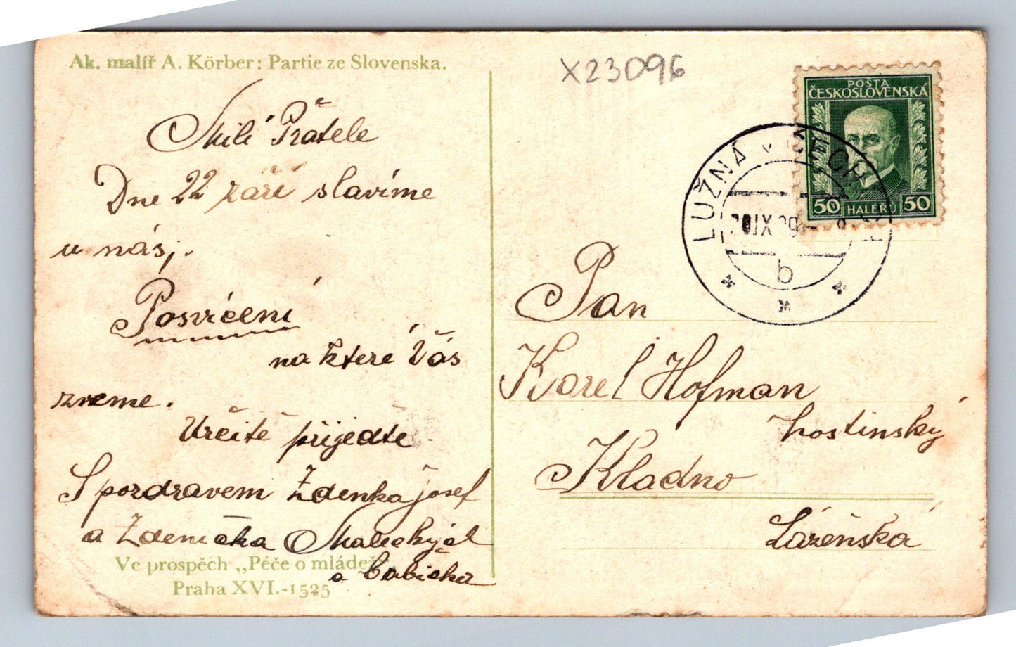 Pohlednice AK. MALÍŘ A. KORBER : PARTIE ZE SLOVENSKA (X23096)