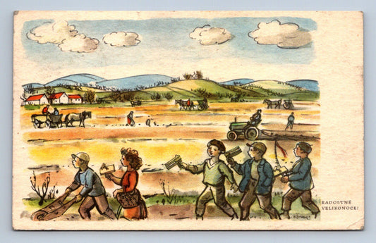 Pohlednice KOLOROVANÁ KRESBA A. MORAVCE RADOSTNÉ VELIKONOCE (X23170)