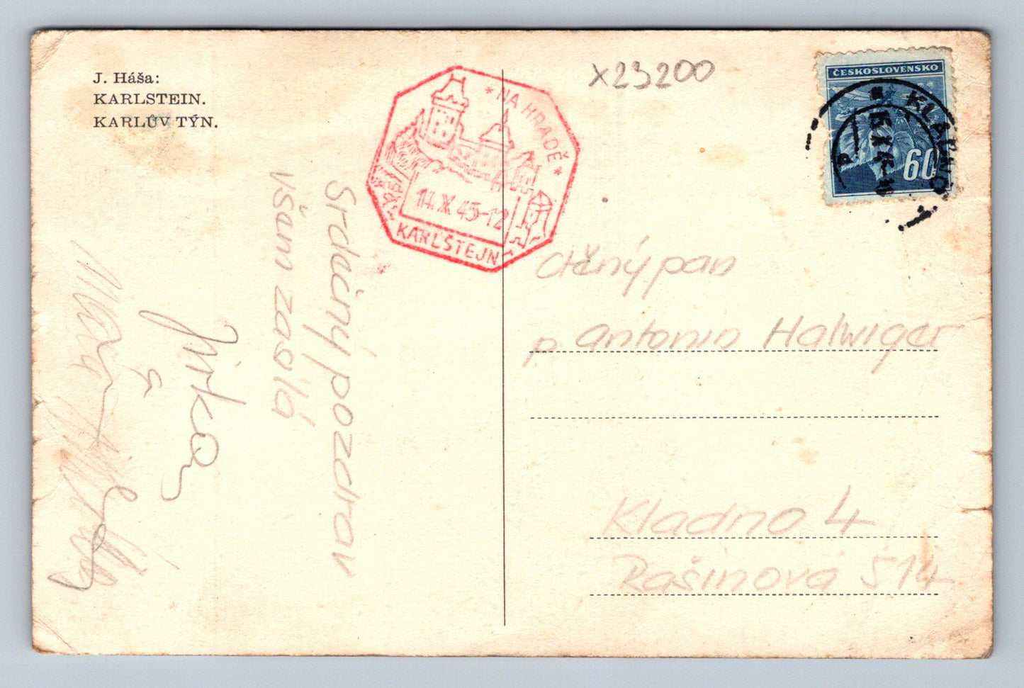 Pohlednice J. HÁŠA - KARLSTEIN (X23200)