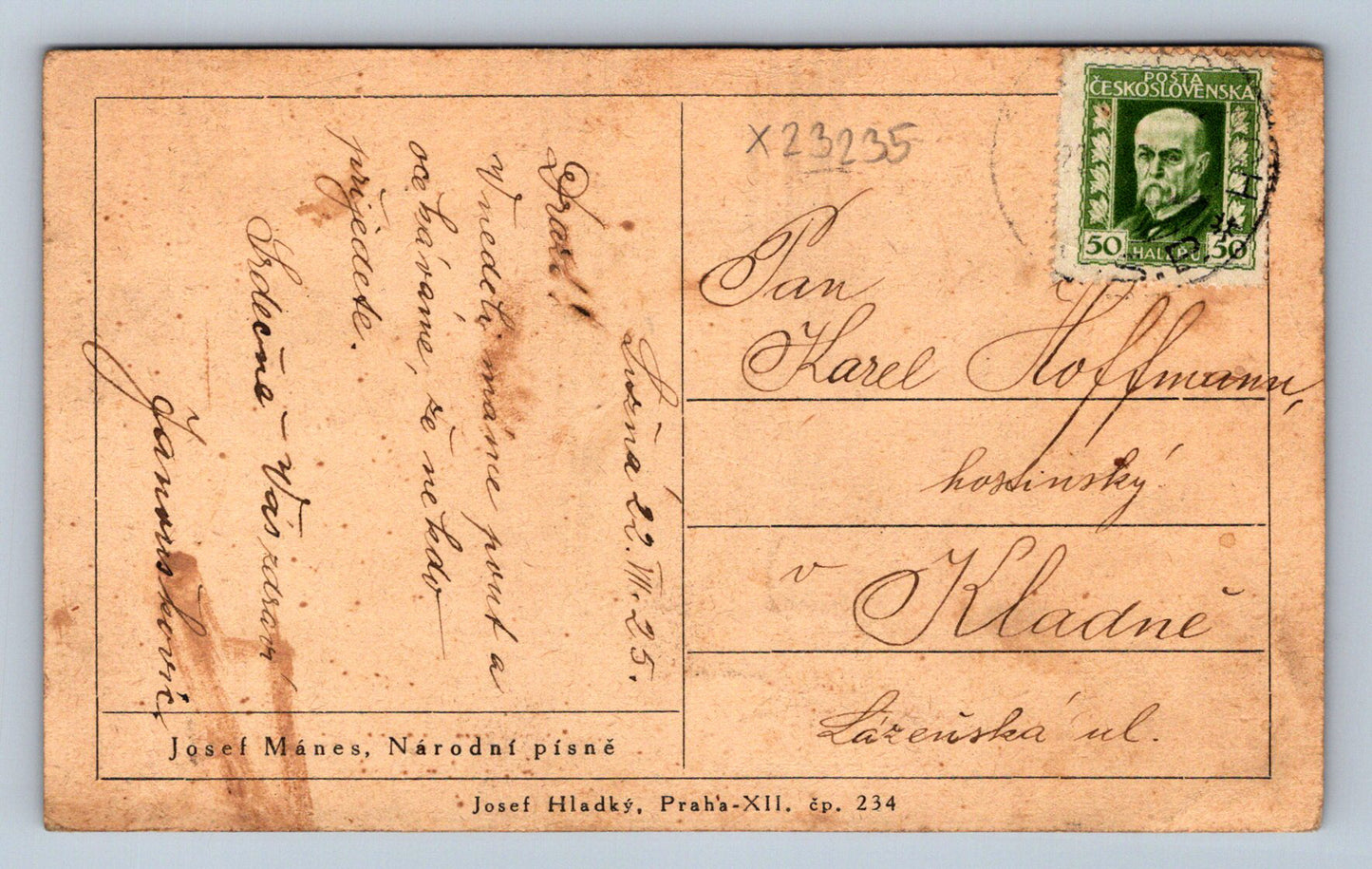 Pohlednice JOSEF MÁNES NÁRODNÍ PÍSNĚ (X23235)