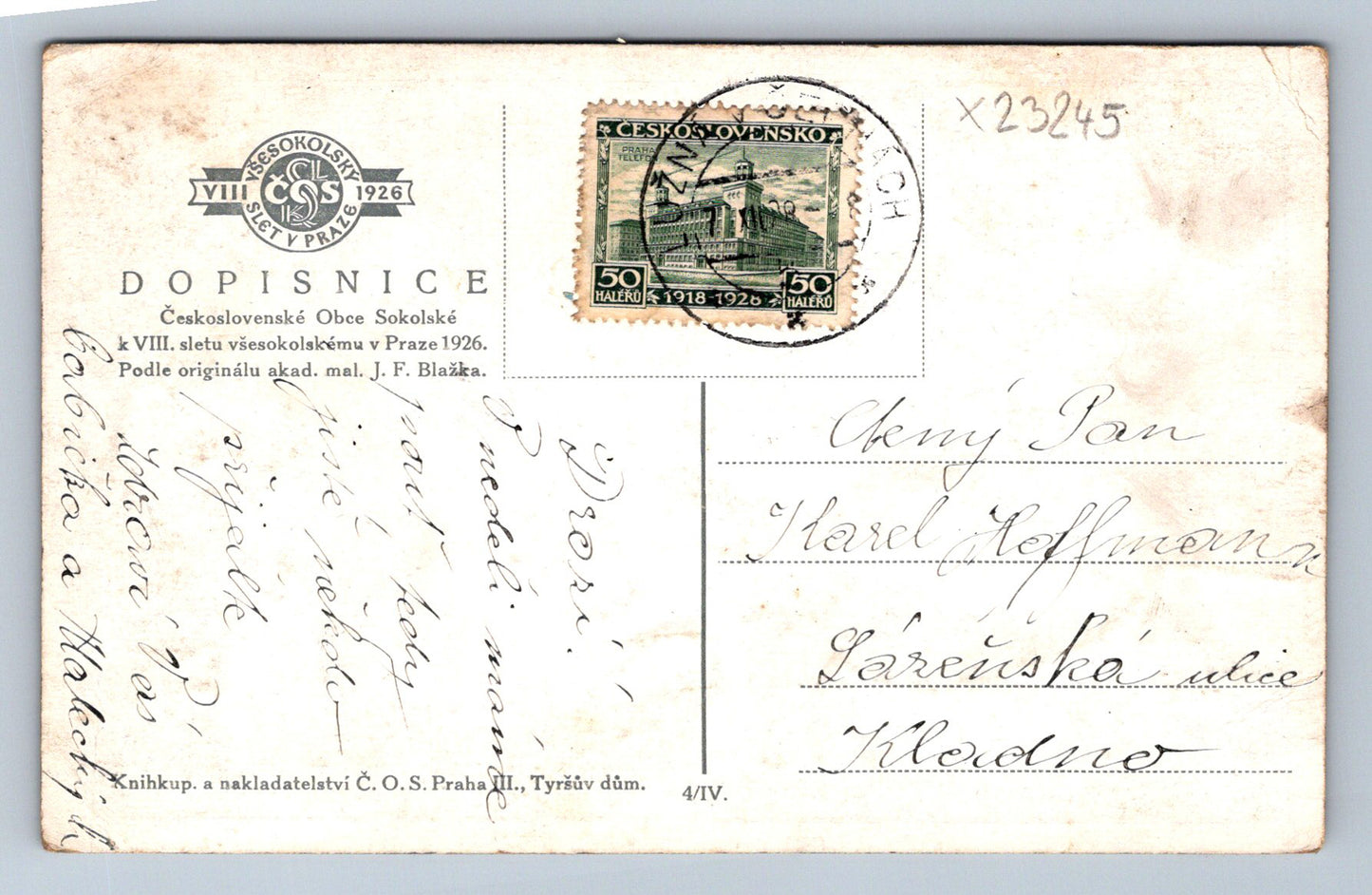 Pohlednice VIII. SLETU VŠESOKOLSKÉMU V PRAZE 1926 (X23245)