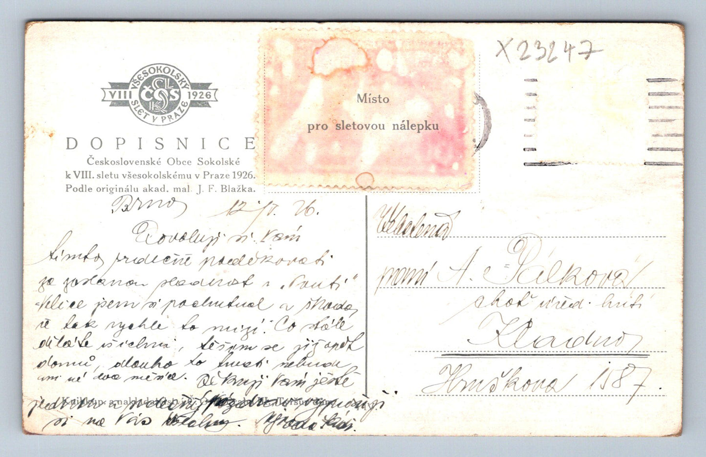 PohledniceVIII. SLETU VŠESOKOLSKÉMU V PRAZE 1926 (X23247)